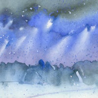 a watercolor painting of a snowy landscape